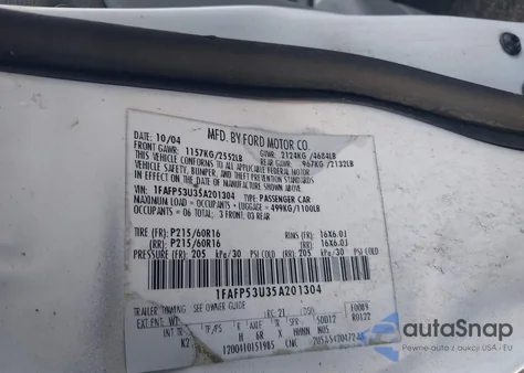 2005 Ford Taurus Se из США, поврежденный, VIN 1FAFP53U35A201304